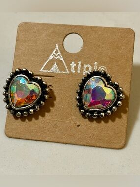 Iridescent Heart Stud Earrings - Multicolor